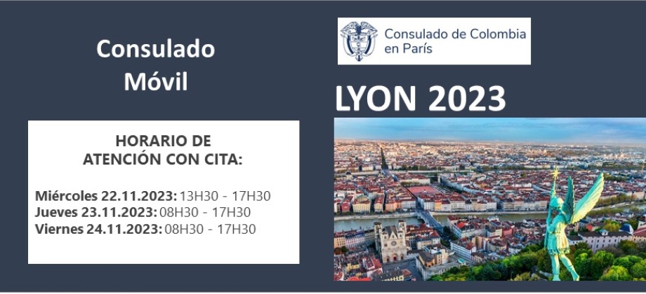 Jornada de Consulado Móvil en Lyon del 22 al 24 de noviembre de 2023