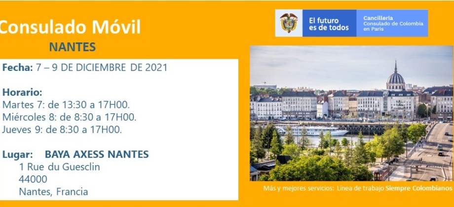 Jornada de Consulado Móvil en la ciudad de Nantes del 7 al 9 de diciembre de 2021