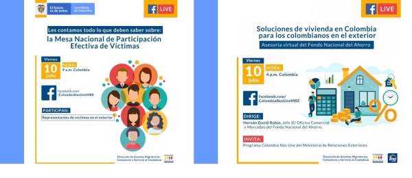 Consulado en París informa sobre los eventos virtuales que se realizarán el 10 de julio de 2020 en la página de Facebook de Colombia Nos Une