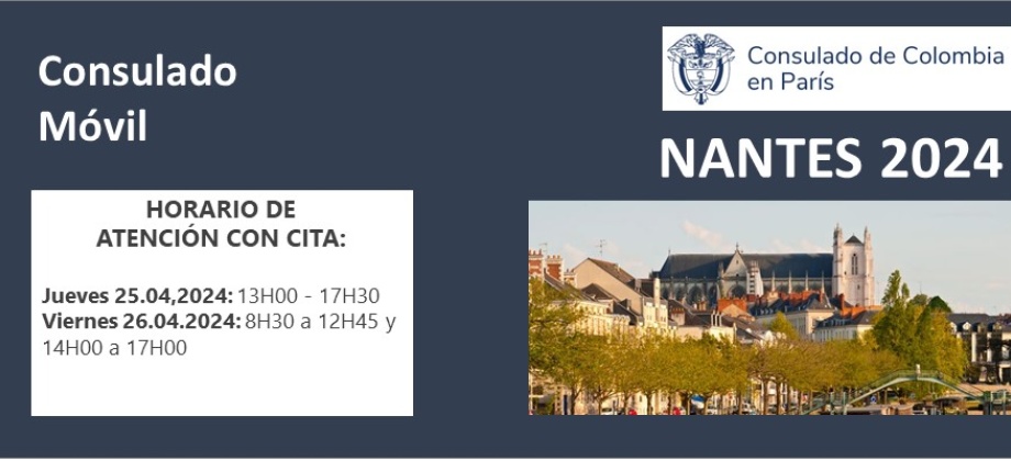 Consulado Móvil en Nantes el 25 y 26 de abril de 2024