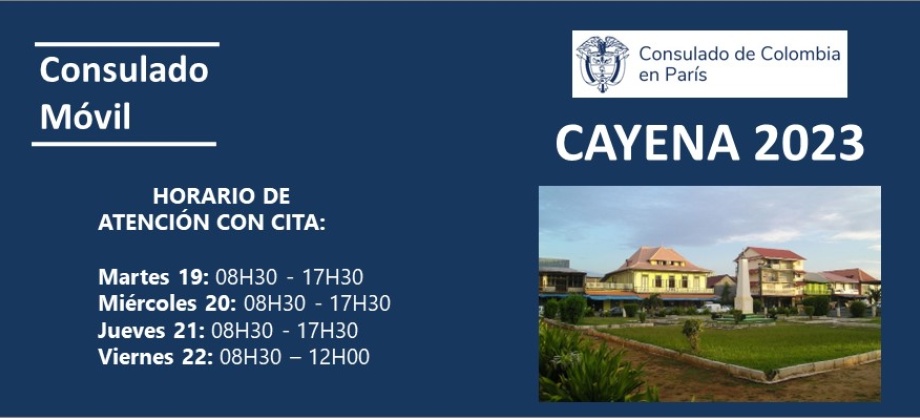 Del 19 al 22 de septiembre se realizará Consulado Móvil en la ciudad de Cayena