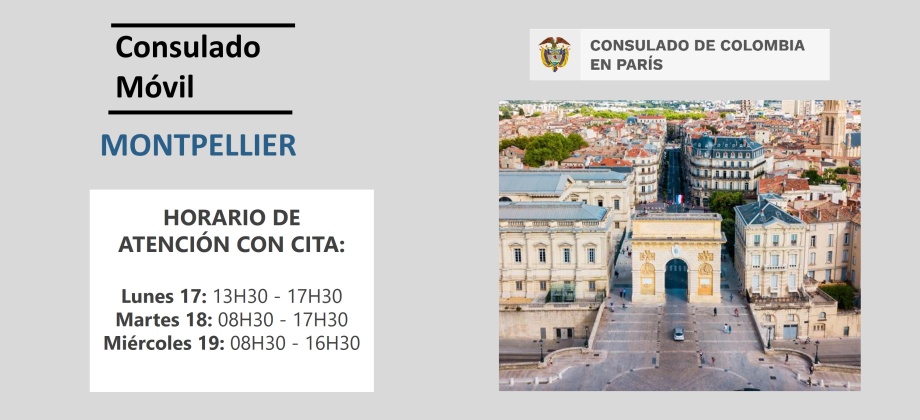 El Consulado de Colombia en París realizará un Consulado Móvil en Montpellier del 17 al 19 de abril de 2023