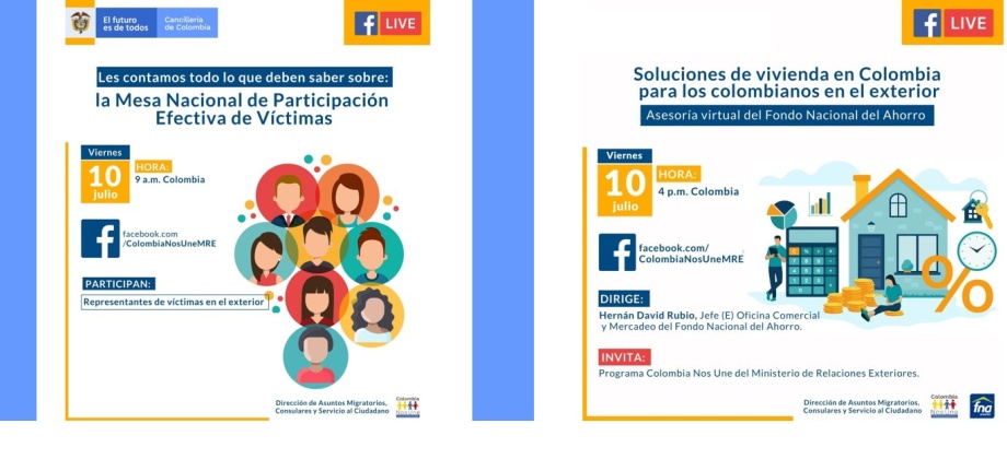 Consulado en París informa sobre los eventos virtuales que se realizarán el 10 de julio de 2020 en la página de Facebook de Colombia Nos Une