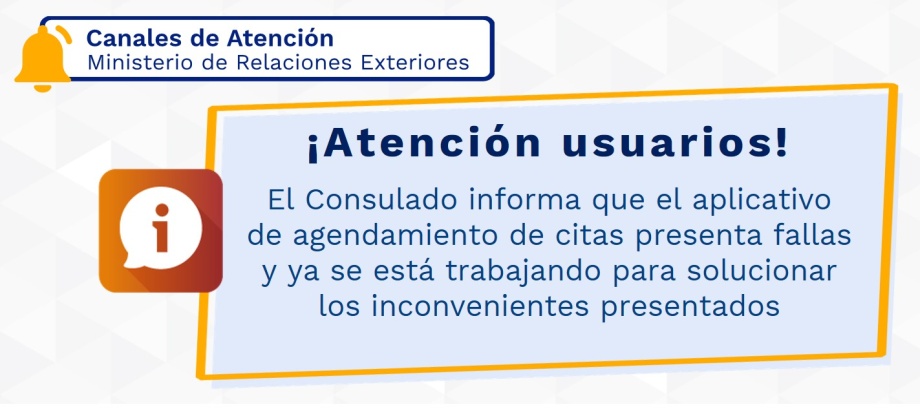 El Consulado de Colombia en París informa que el aplicativo de agendamiento de citas está presentando fallas
