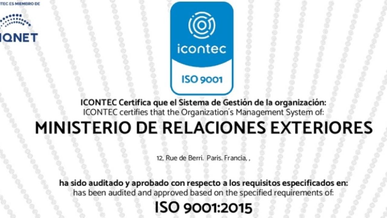Consulado de Colombia en París recibe el Certificado de Calidad ISO 9001:2015