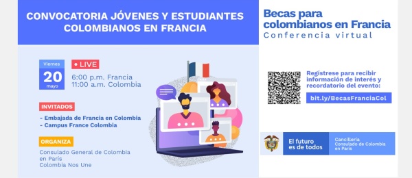 Consulado de Colombia invita a la Conferencia Virtual “Becas para Colombianos en Francia” el 20 de mayo de 2022
