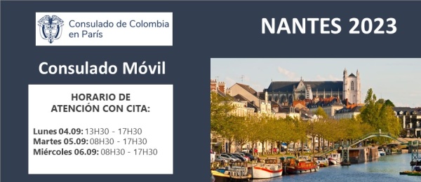 Participa del Consulado Móvil que se realizará en Nantes del 4 al 6 de septiembre de 2023